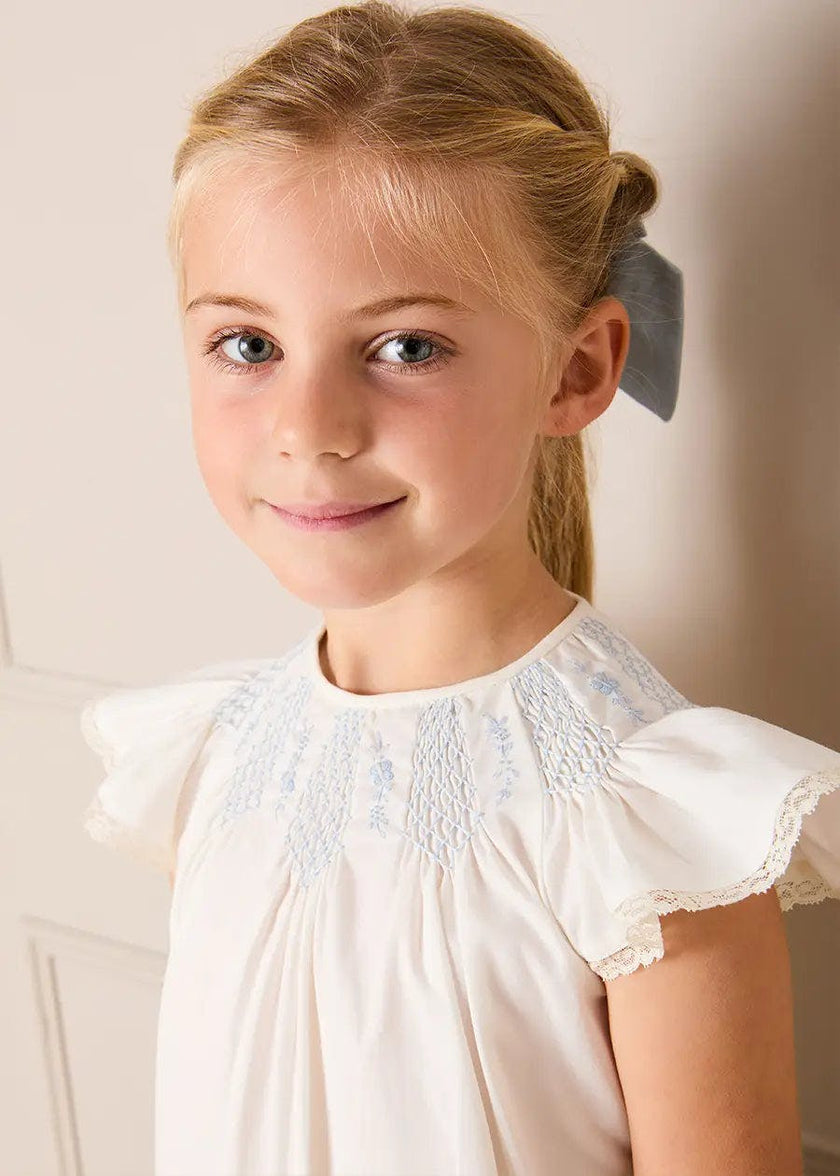 Butterfly Embroidered Lace Detail Cap Sleeve Blouse in White (18mths-10yrs)