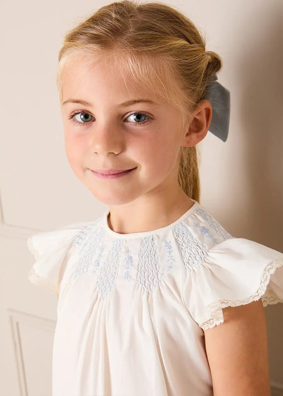 Butterfly Embroidered Lace Detail Cap Sleeve Blouse in White (18mths-10yrs)