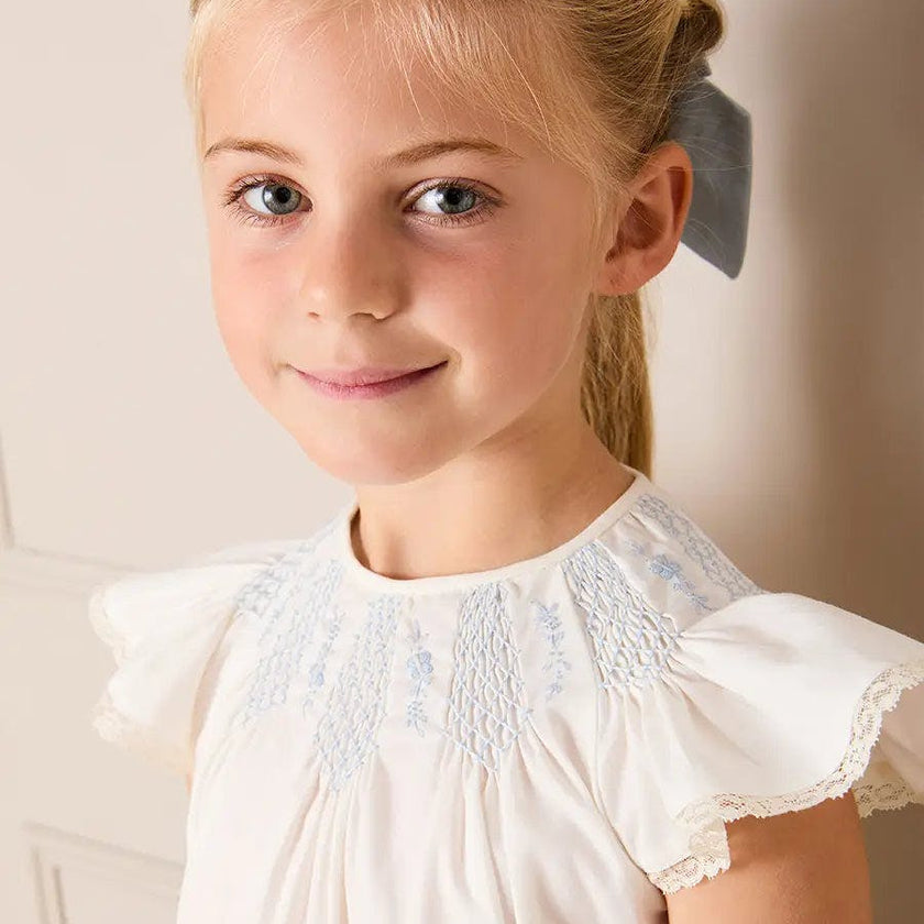 Butterfly Embroidered Lace Detail Cap Sleeve Blouse in White (18mths-10yrs)