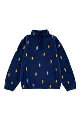 Embroidered Pull Over Polar Fleece, Navy Lightning Bolt