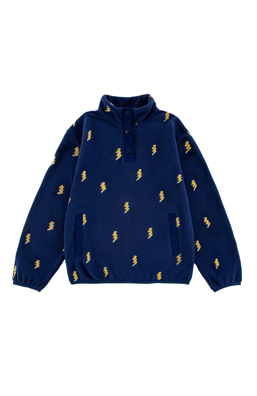 Embroidered Pull Over Polar Fleece, Navy Lightning Bolt