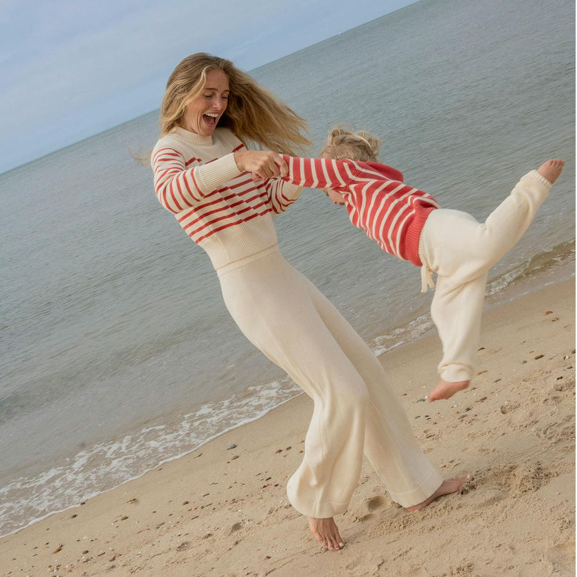 Unisex Red And Cream Stripe Knit Sweater