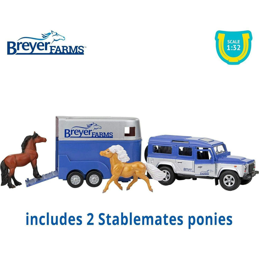 Breyer Horses - Breyer Farms 1:32 Scale Land Rover and Tag-a-Long Trailer Playset w/ 2 Stablemates Horses