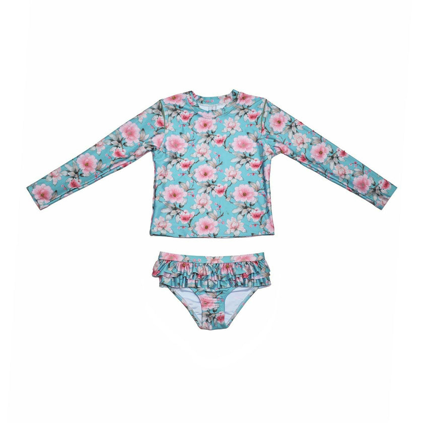 Girls 2-Piece Rashie Set – Long Sleeve & Frill Bottoms (Meadowlight)