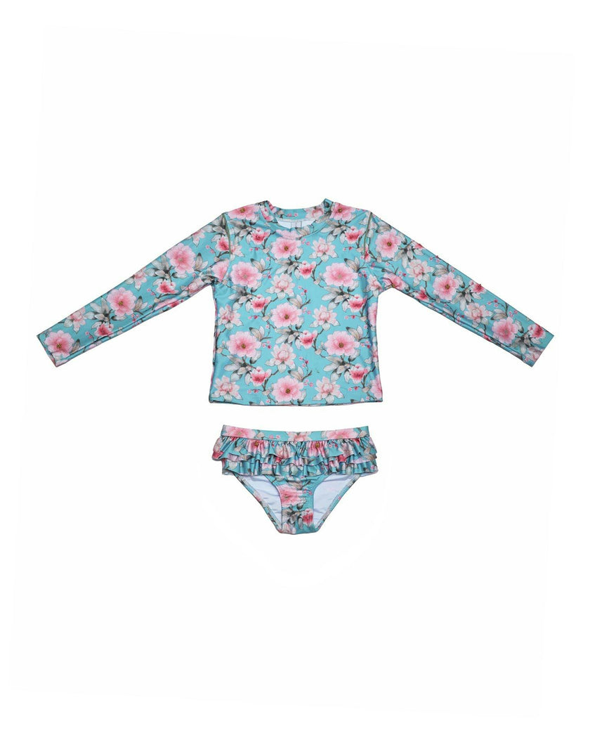 Girls 2-Piece Rashie Set – Long Sleeve & Frill Bottoms (Meadowlight)