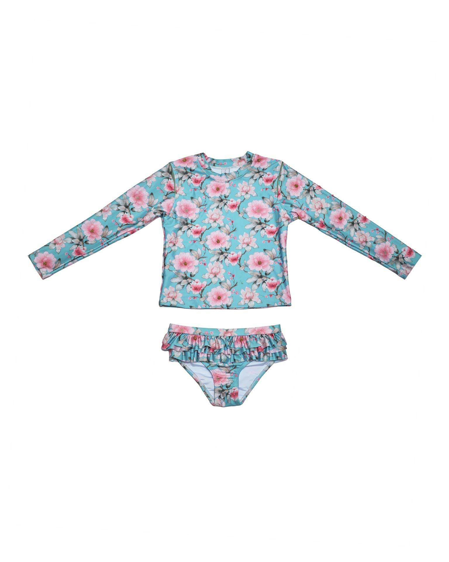 Girls 2-Piece Rashie Set – Long Sleeve & Frill Bottoms (Meadowlight)