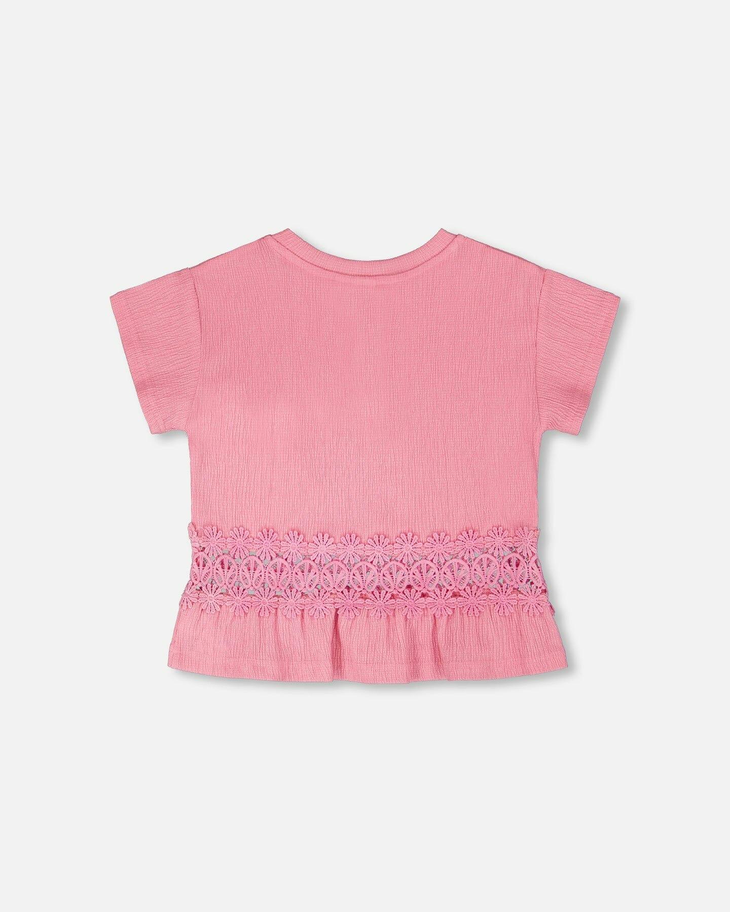 Crinkle Jersey Long T-Shirt With Crochet Insert
