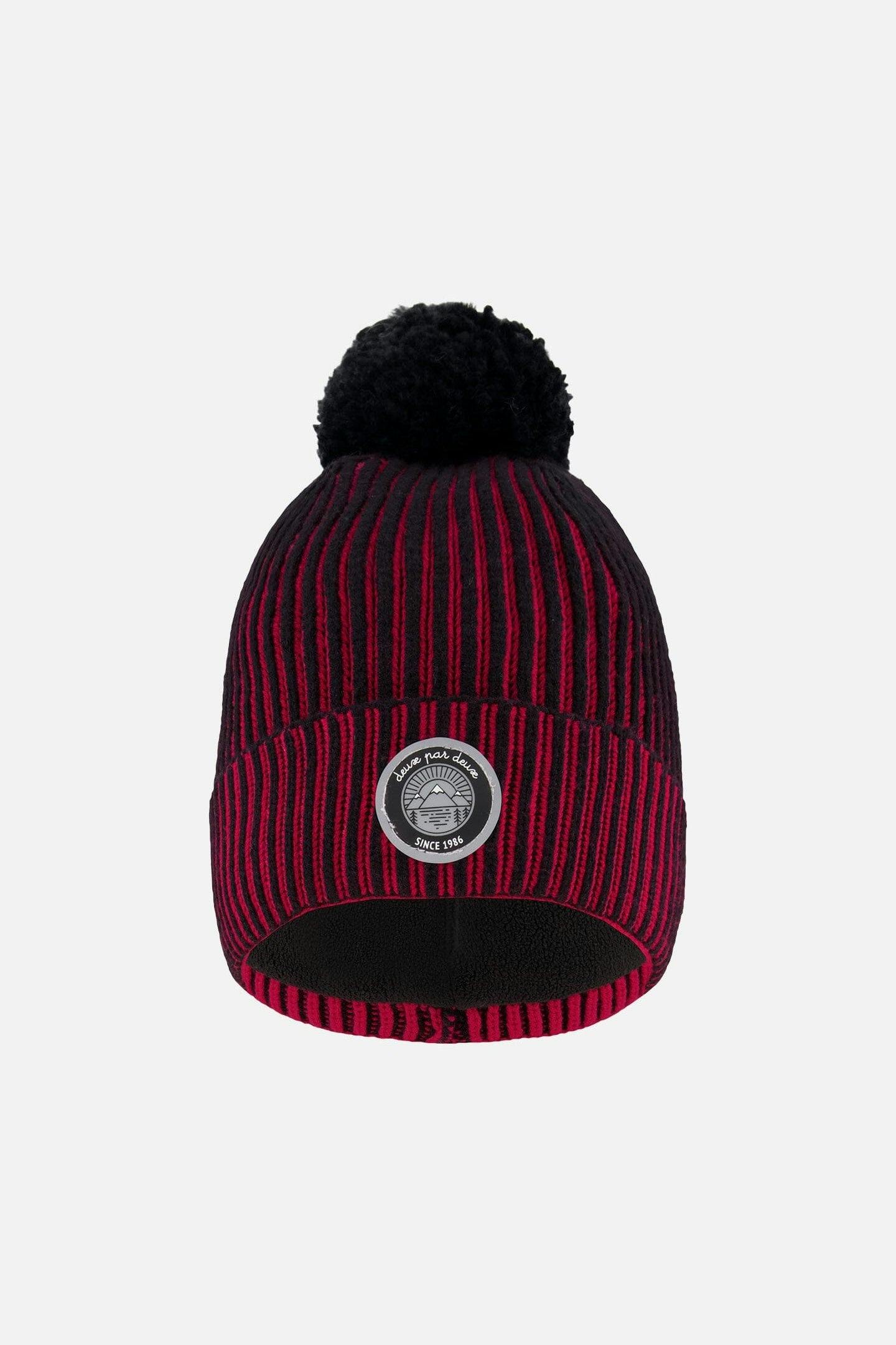 Lined Knit Pompom Hat Red And Black