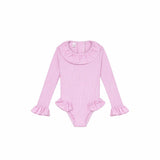 Girls' long-sleeved swimsuit with lilac stripes | CANDY BABY
