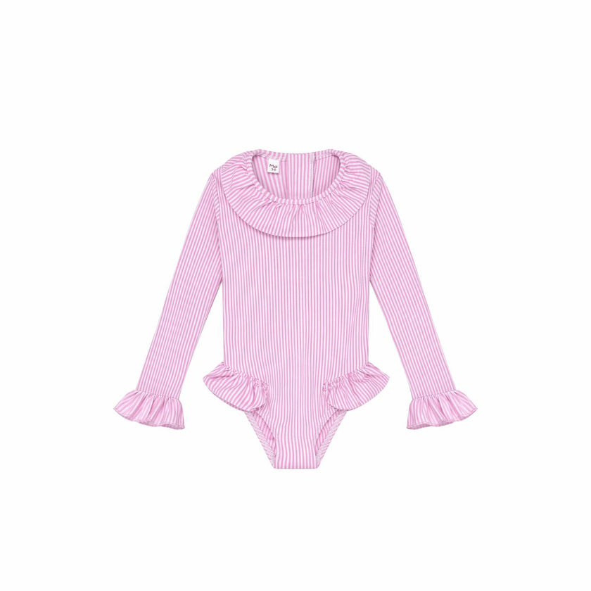 Girls' long-sleeved swimsuit with lilac stripes | CANDY BABY
