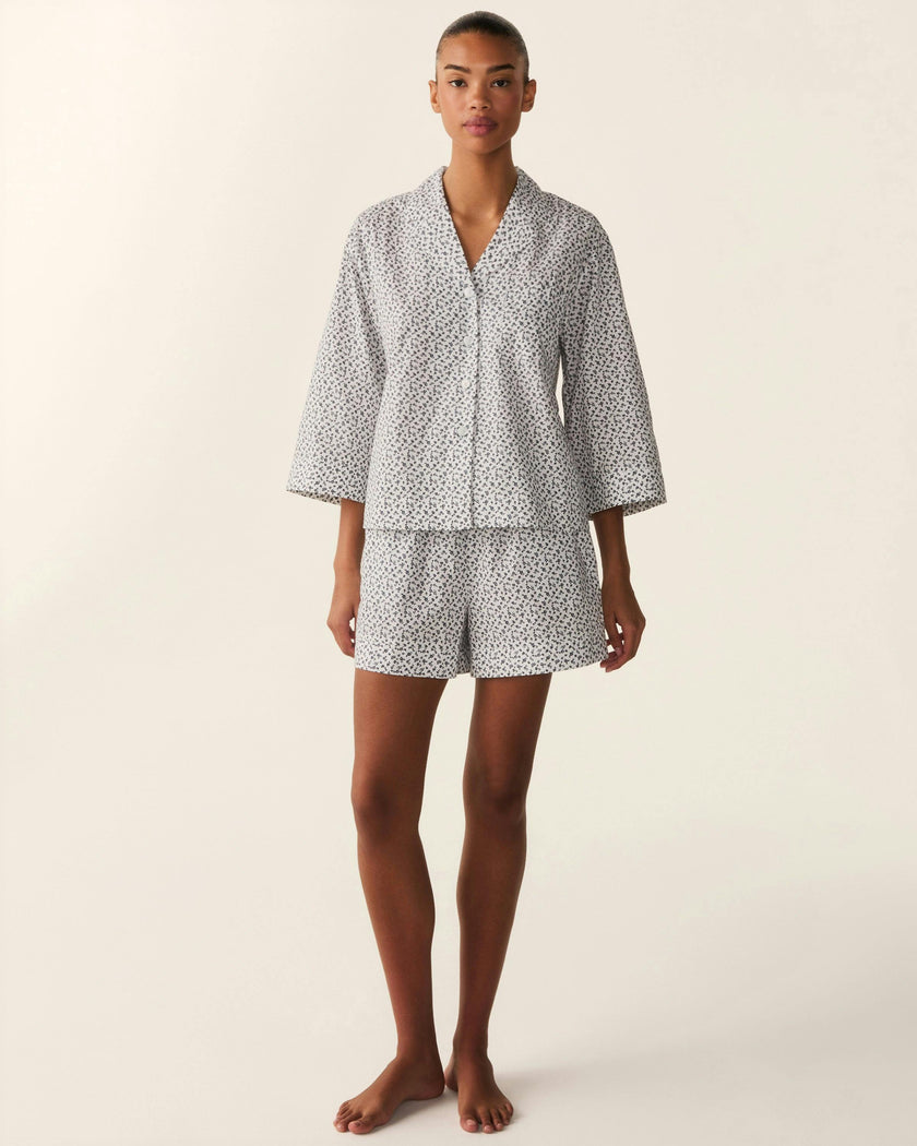The Olivia Poplin Short Set in Ditsy Waltz White