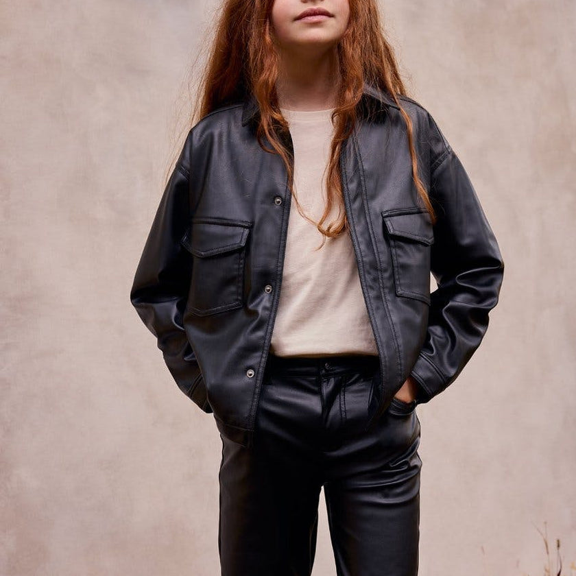Faux Leather Boxy Shirt