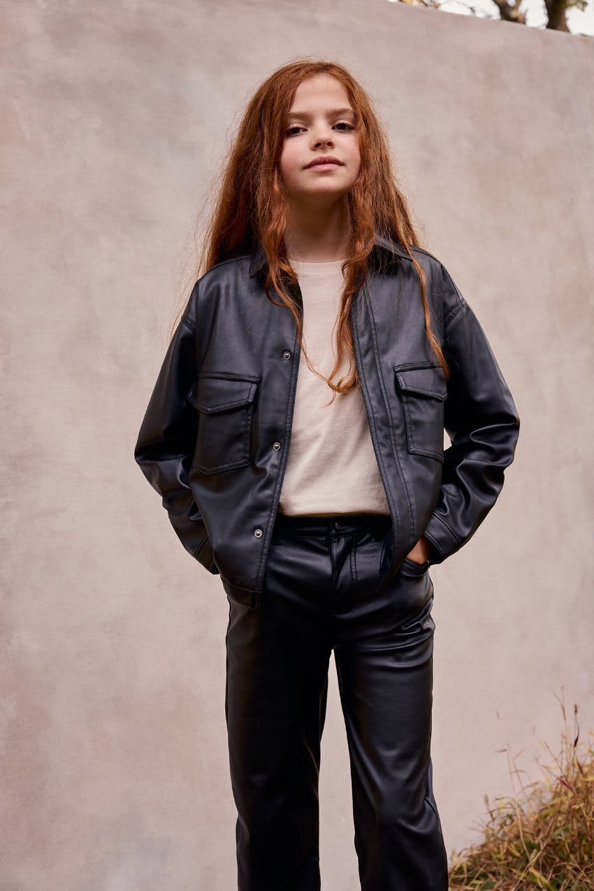 Faux Leather Boxy Shirt