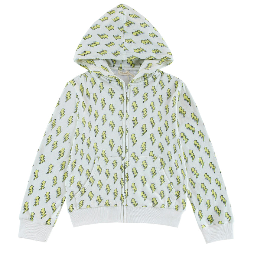 Soft Fleece Zip-up Hoodie, Yellow Lightning