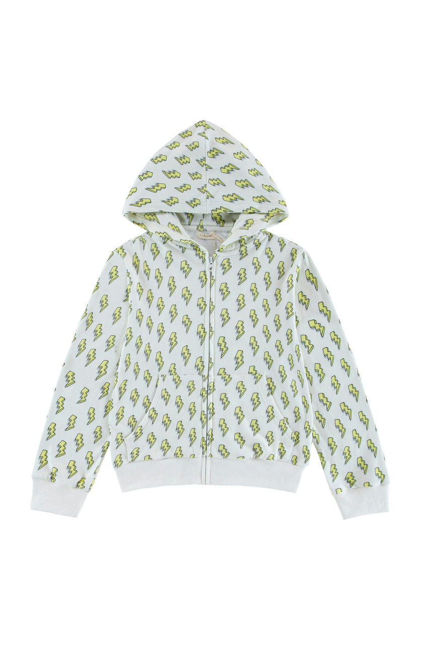 Soft Fleece Zip-up Hoodie, Yellow Lightning