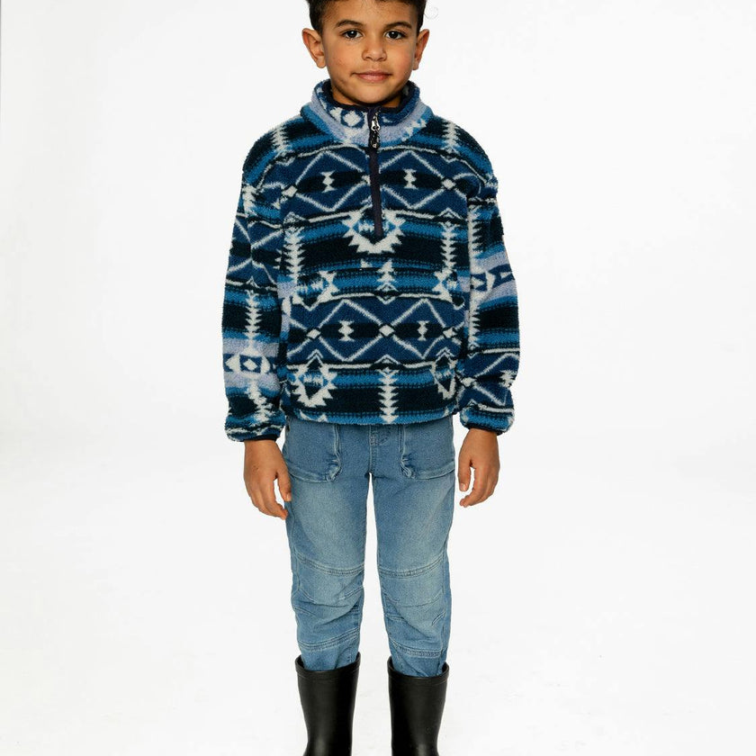 Mid-Season Plush Pullover Jacket Aztec Blue