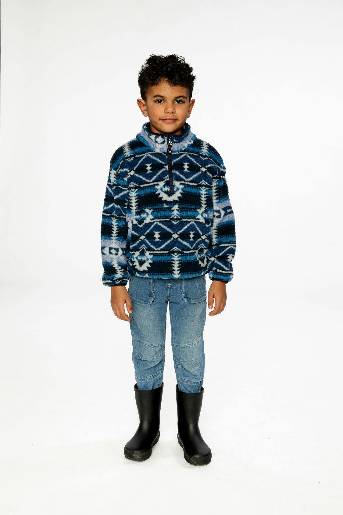 Mid-Season Plush Pullover Jacket Aztec Blue