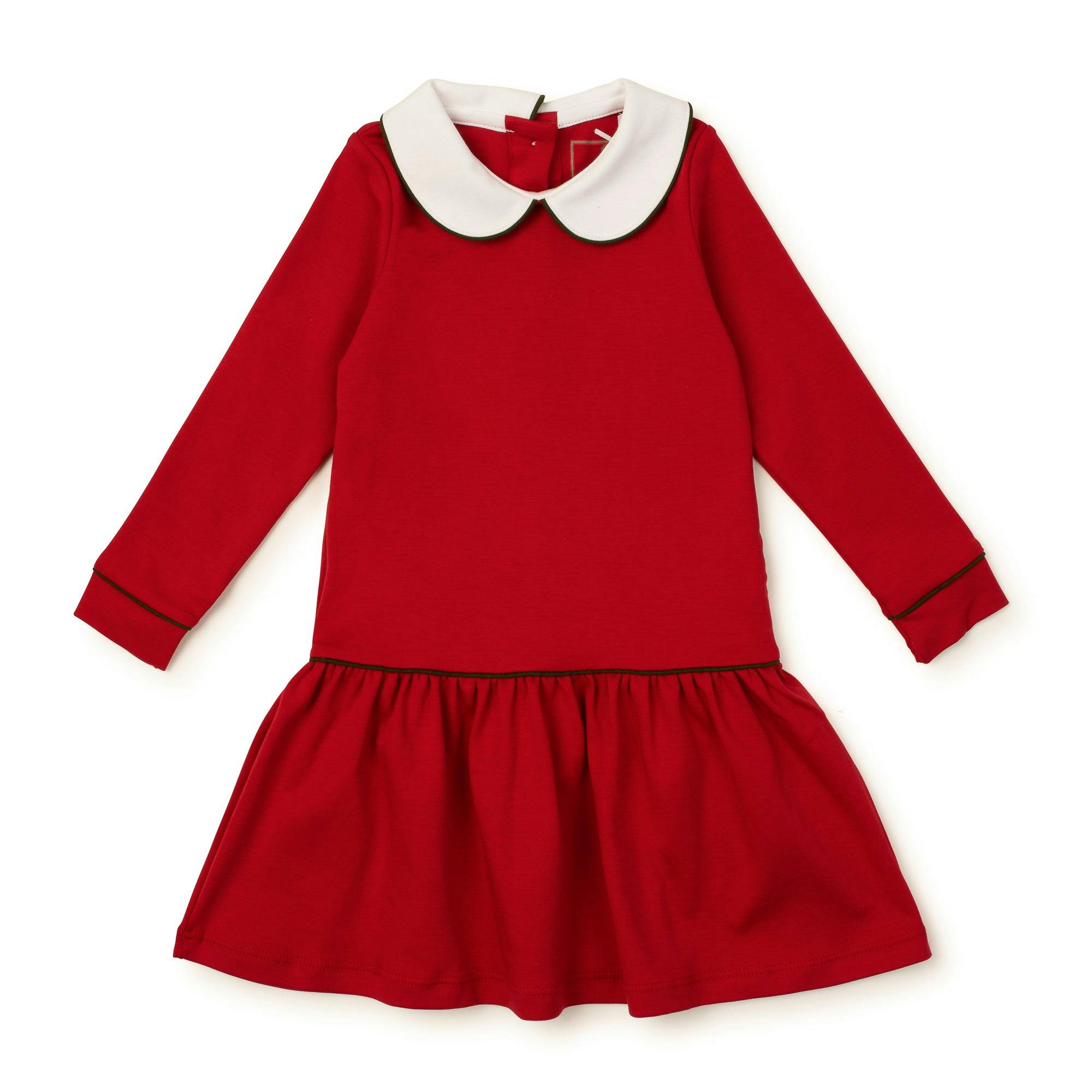 Lillian Girls' Dress Red with Green Piping