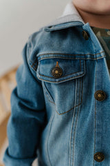 Boys Hooded Denim Jacket in Mid Blue Wash