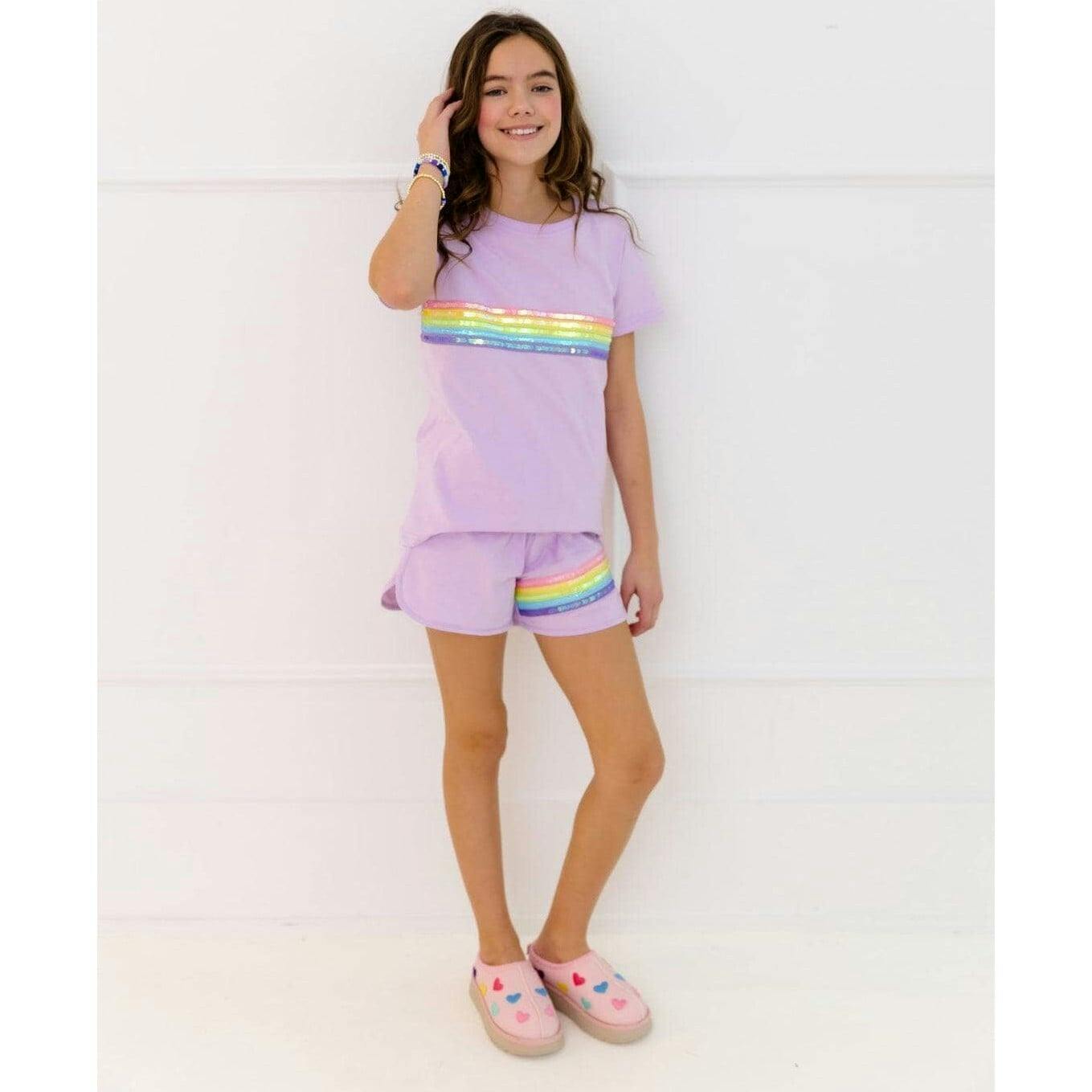 Rainbow Sequin Short Set Lavender