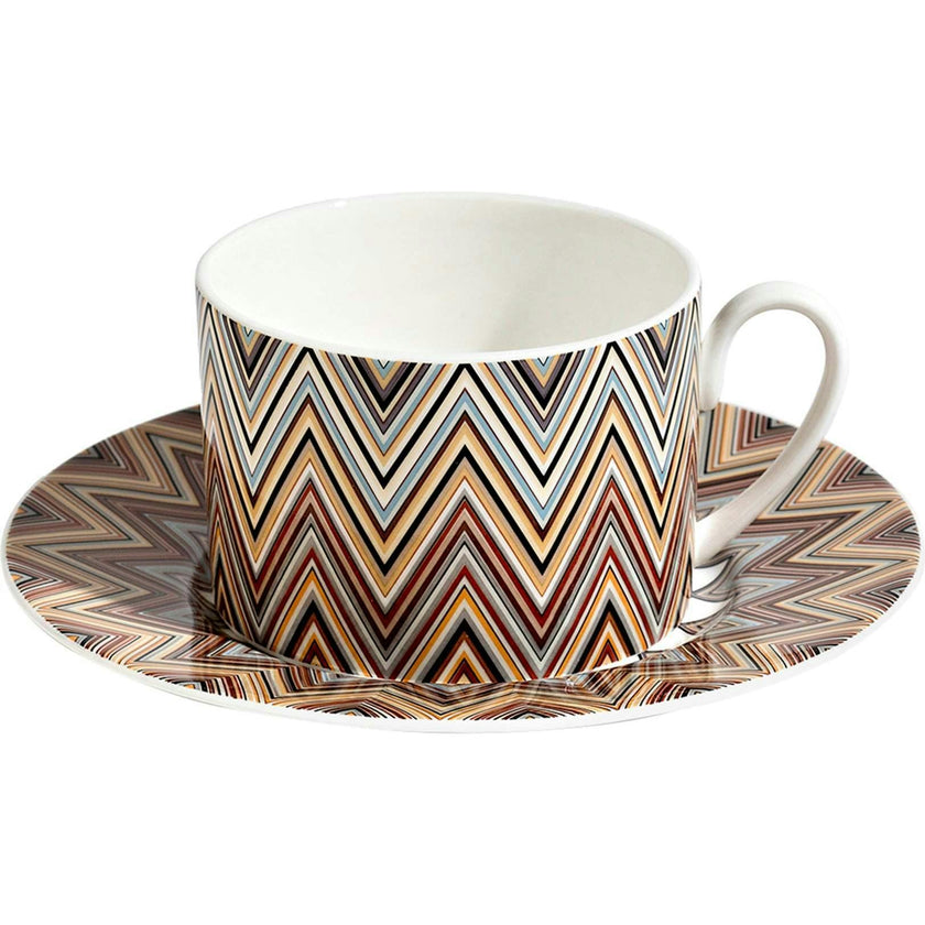 Tea Cup & Saucer Zig Zag Set of 2 In Luxury Box Jarris 148 Diam. 3.3"