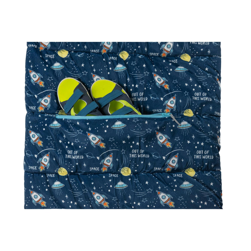 Sleep-n-Pack: Packable Little Kid's Sleeping Bag & Backpack, Cozy Mink, Space & Rockets