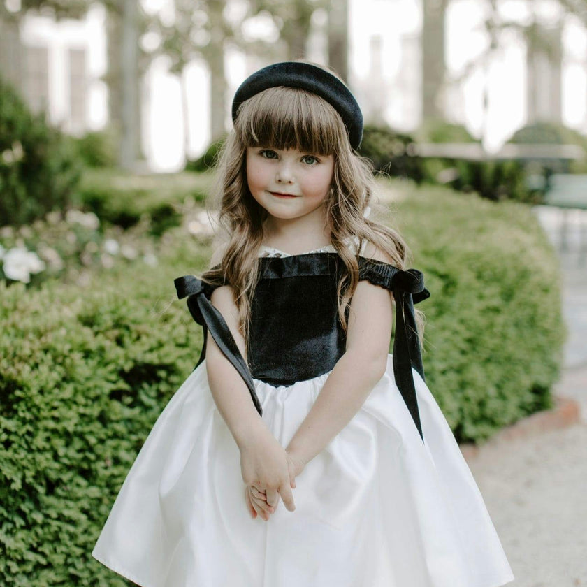 Audrey Black Velour Top and White Sateen Dress