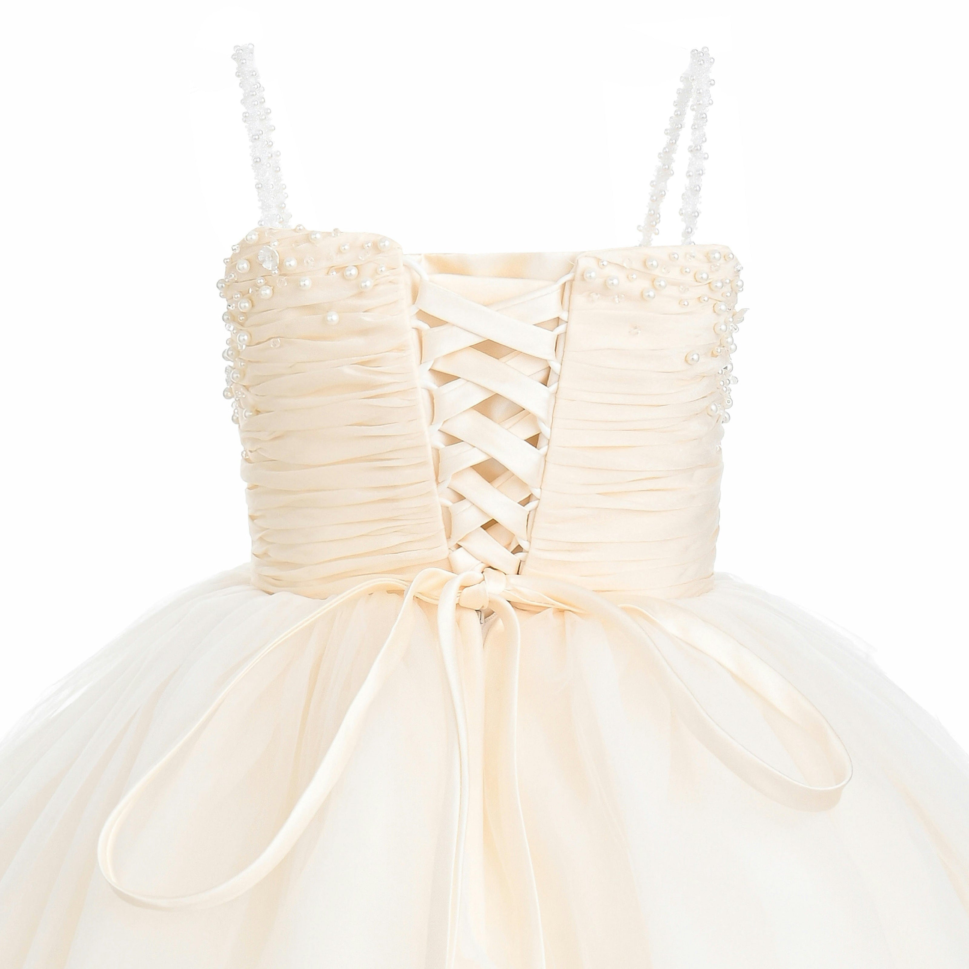 Cream Maristella Ruched Tulle Gown