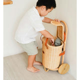 Eric Handcrafted Rattan Shopping Trolley With Detachable Tote Bag & Wooden Wheels - Wicker