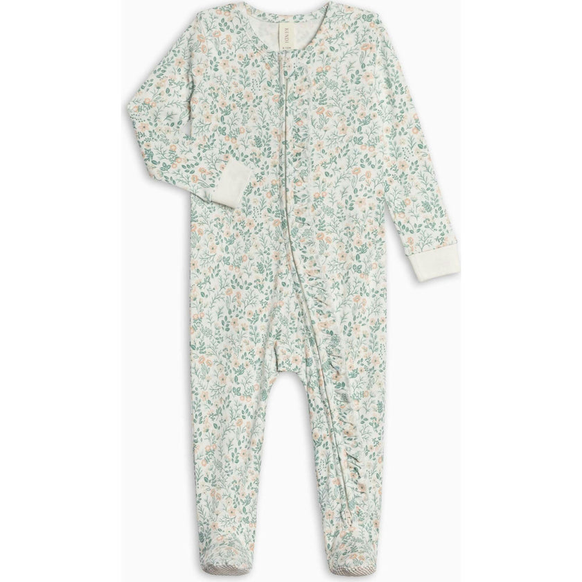 Neve Ruffle Zipper Footed Romper - Merion Floral / Laguna + Shell