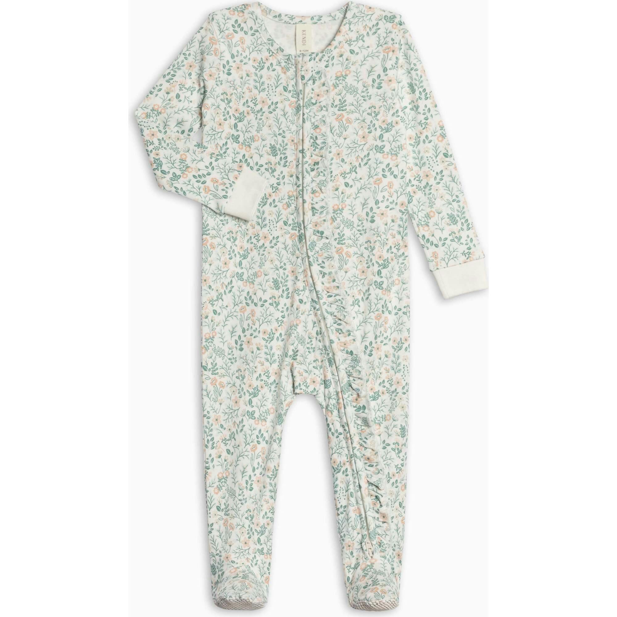 Neve Ruffle Zipper Footed Romper - Merion Floral / Laguna + Shell
