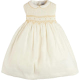 Hand Smocked Gold Embroidered Sleeveless Dress in Ivory (12mths- 10yrs)