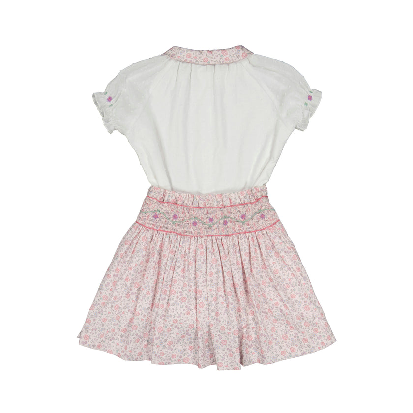 Marie Floral Pink Skirt & Short Sleeve Blouse