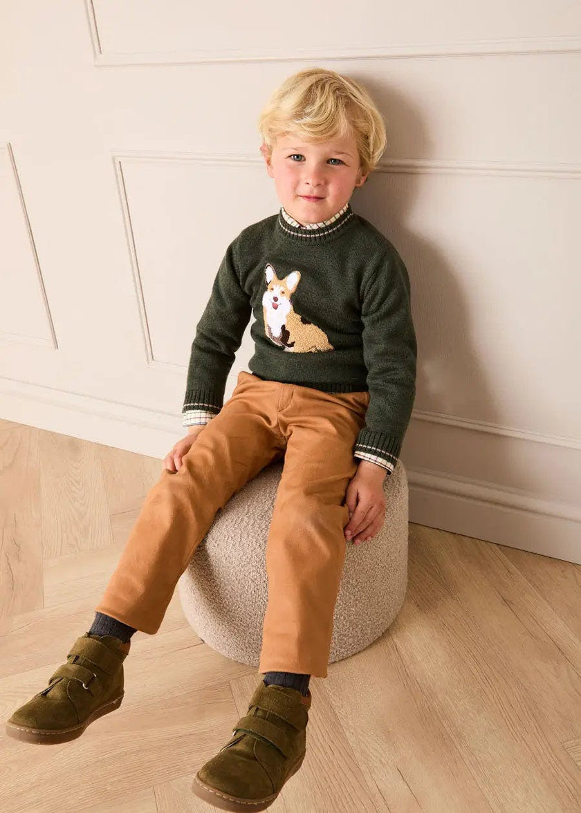 Corgi Embroidered Button Detail Jumper in Green (18mths-10yrs)
