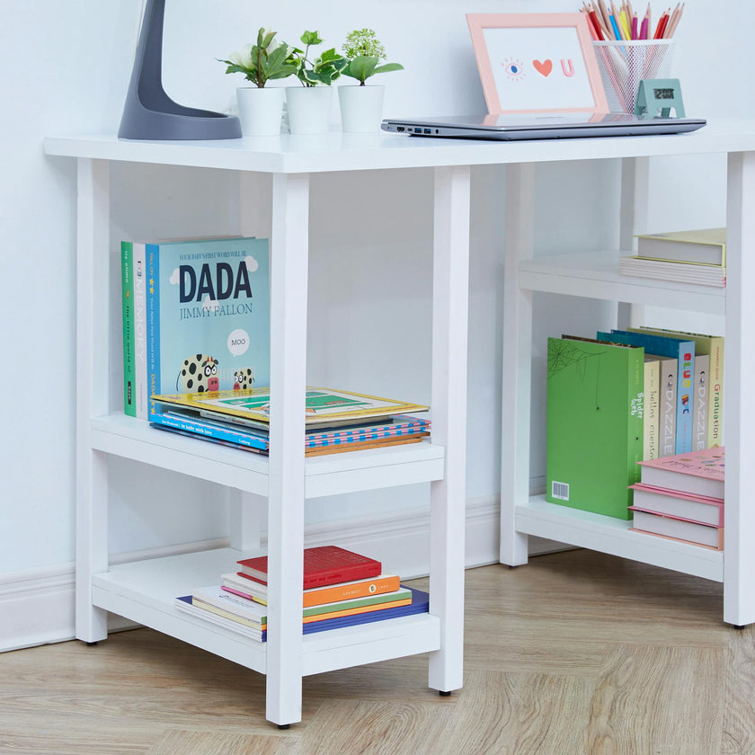Wooden Desk & Chair Set with 4 Storage Shelves