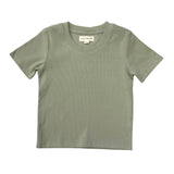 Girls Ribbed Short Sleeve Tee in Evergreen
