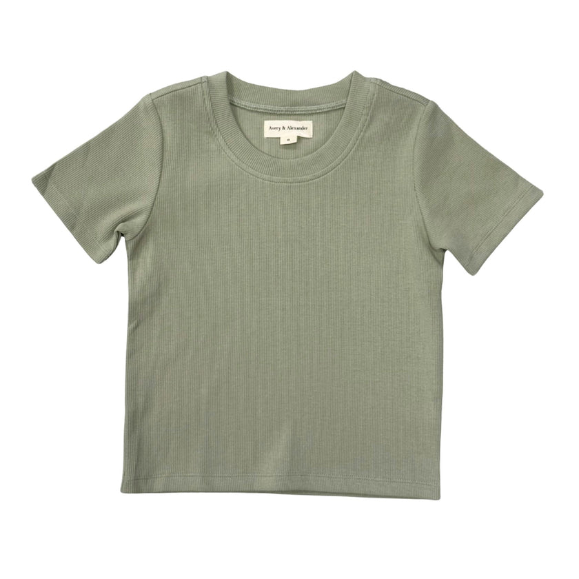 Girls Ribbed Short Sleeve Tee in Evergreen