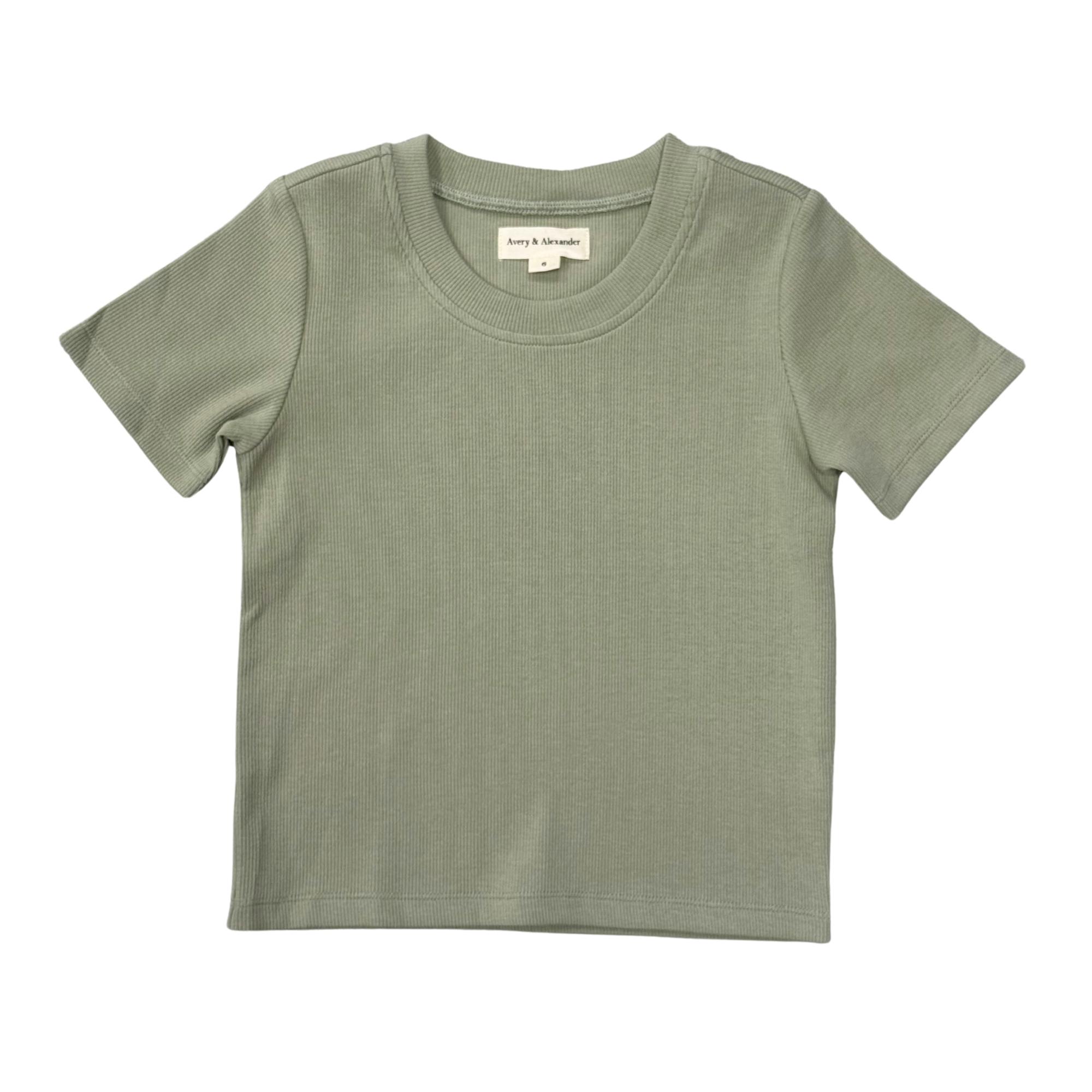 Girls Ribbed Short Sleeve Tee in Evergreen