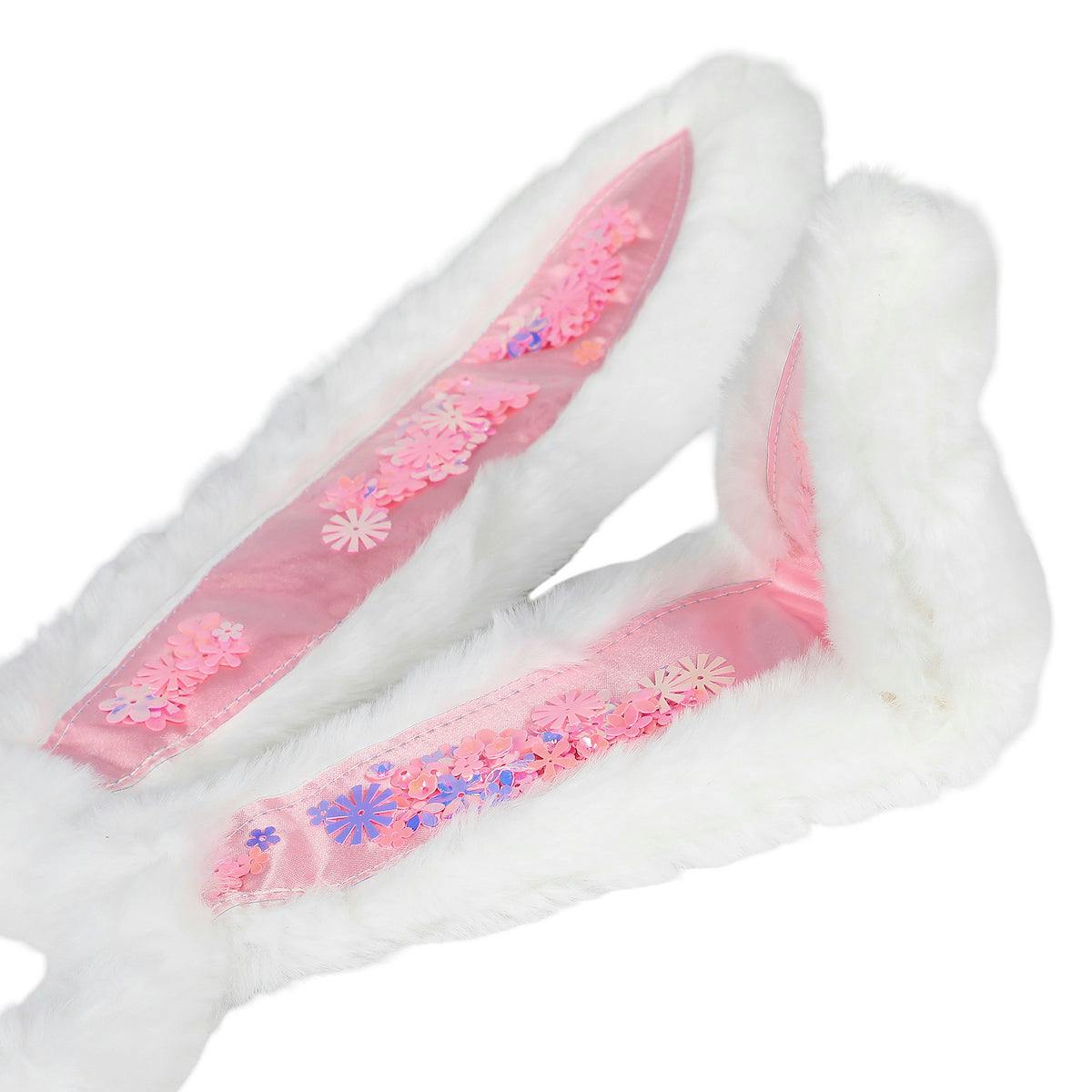 Packed Party Too Cute to Hop Plush Bunny Ears Headband - Trapped Pastel Confetti Interior with Fuzzy White Trim for Easter Parties and Spring Celebrations