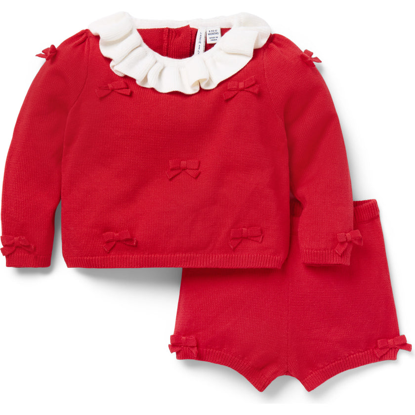 Baby Bow Matching Sweater Set, Red