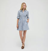 The Mira Dress -  Coln Ticking Stripe Dusty Blue