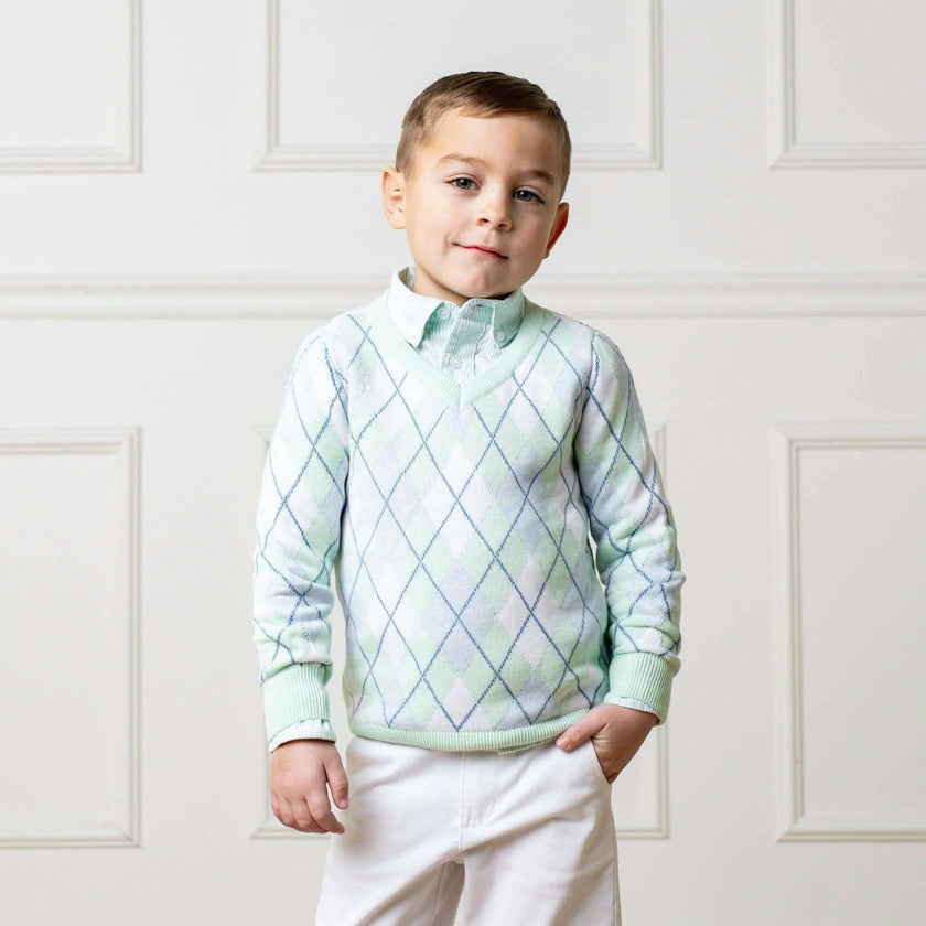 Organic Long Sleeve Fine Gauge V-Neck Sweater, Blue