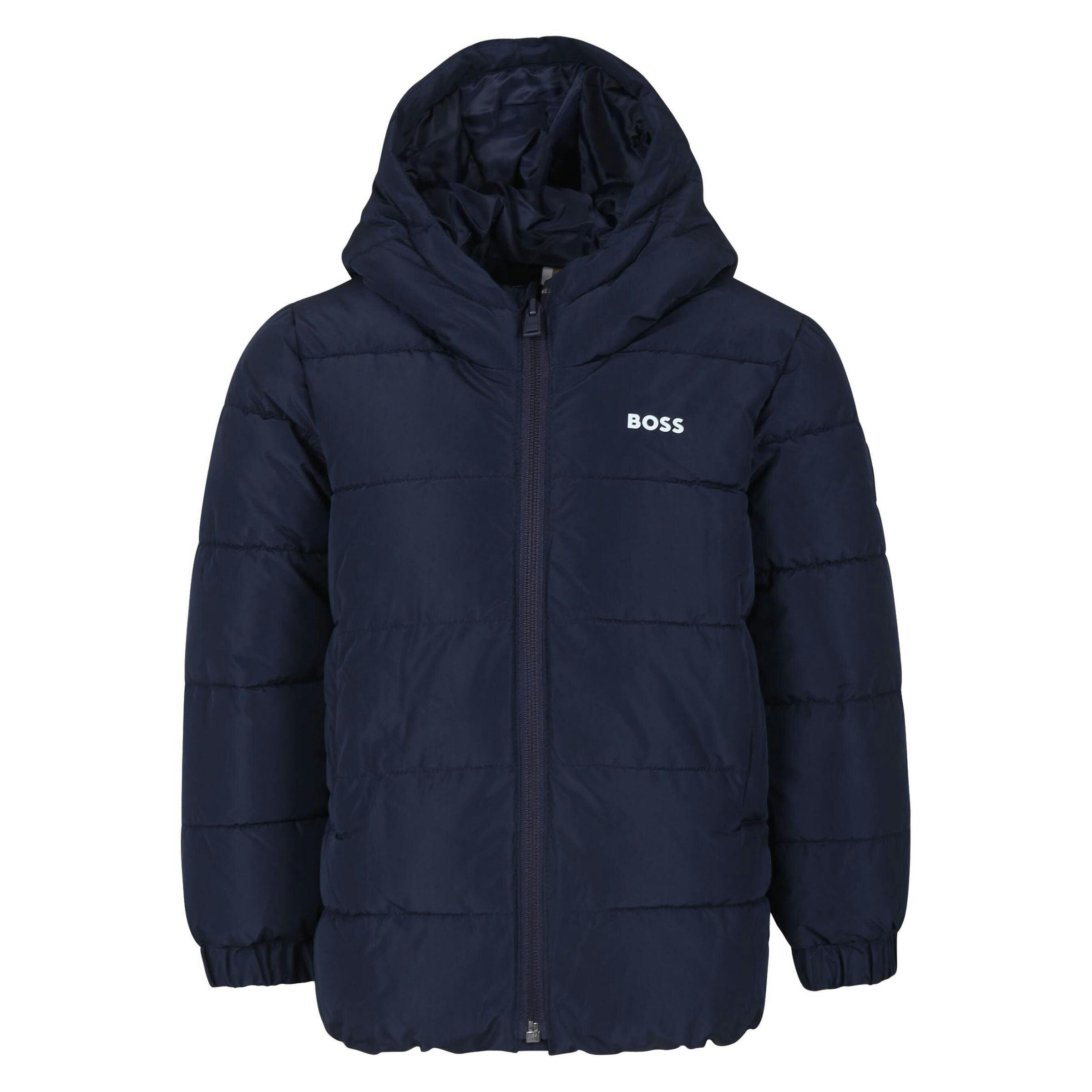 Navy Hooded Logo Puffer Jacket