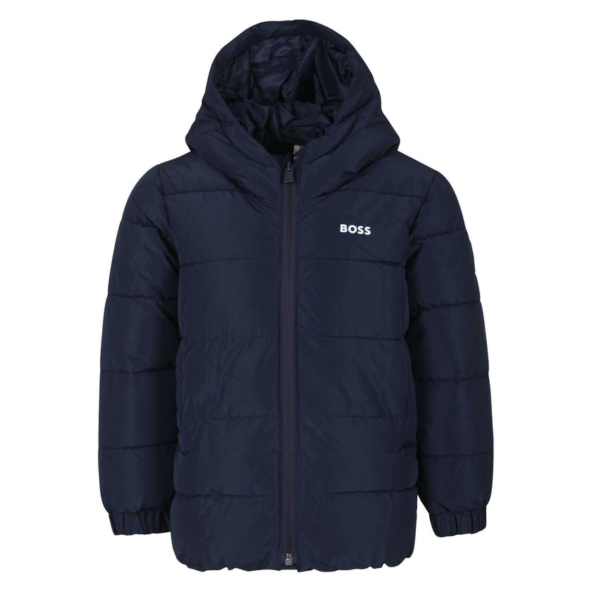 Navy Hooded Logo Puffer Jacket