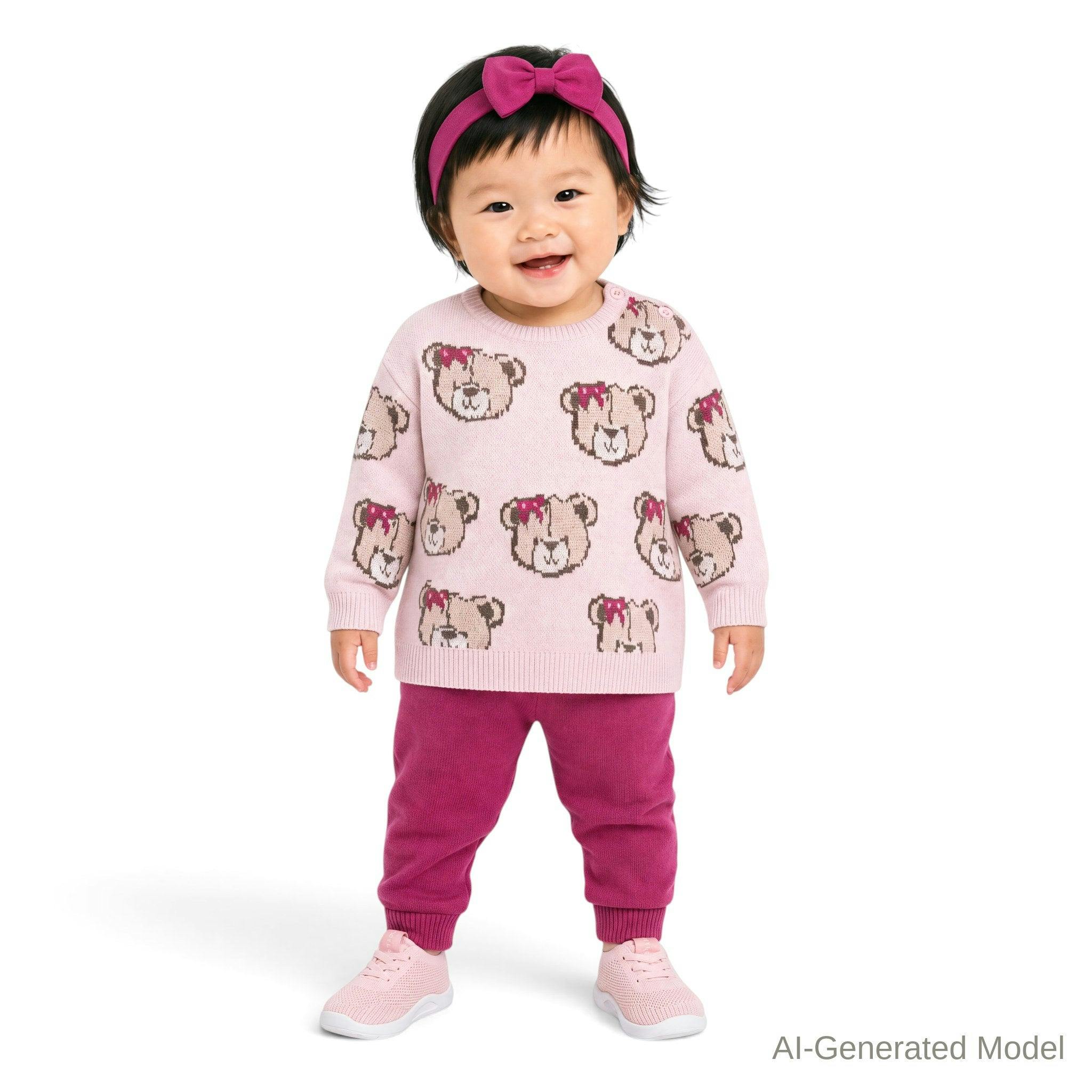 Infant (9-24M) Girls 3-Piece Sweater Set | Bears & Bows - Pink