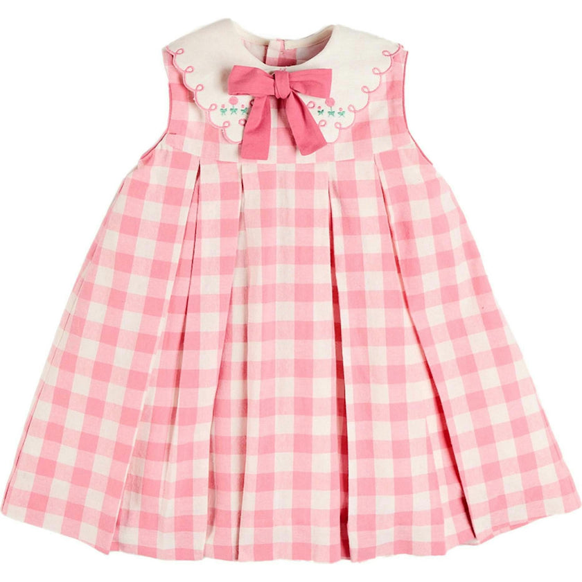 Catherine Gingham Embroidered Sleeveless Trapeze Dress in Pink (12mths- 10yrs)
