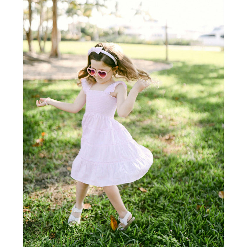 Seersucker Bow Headband in Pink/White