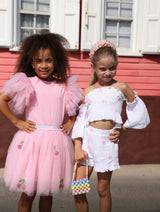 Tulle Layered Ruffle Sleeve Crew Neck Tee