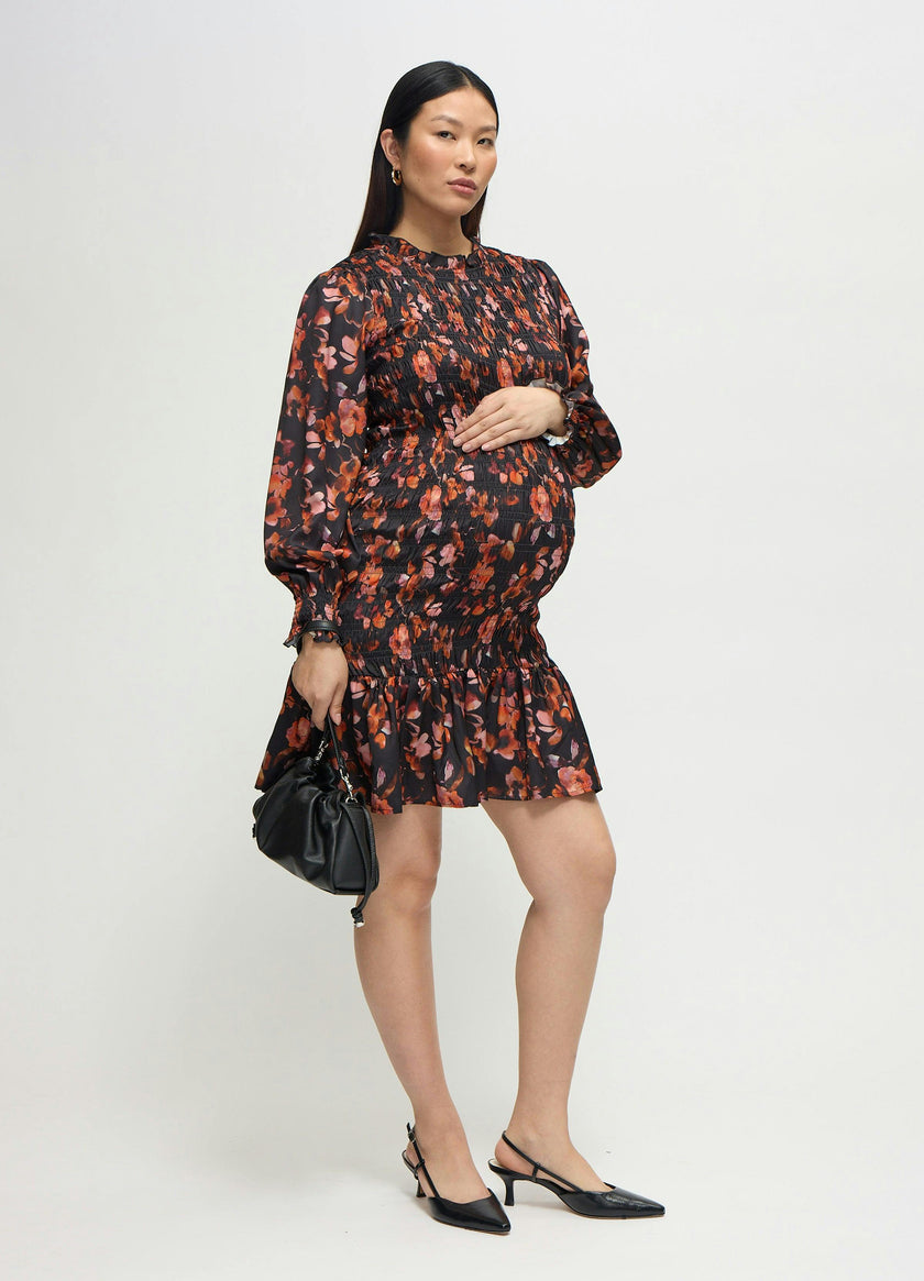 Long Sleeve Smocked Maternity Mini Dress