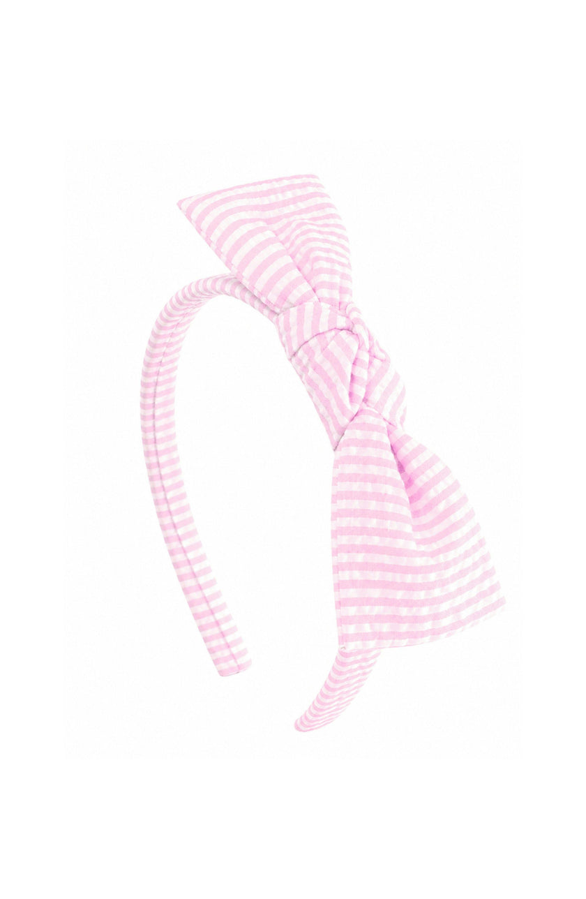 Seersucker Bow Headband in Pink/White
